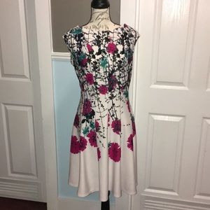 Pink & Black Floral Spring Dress, size 16